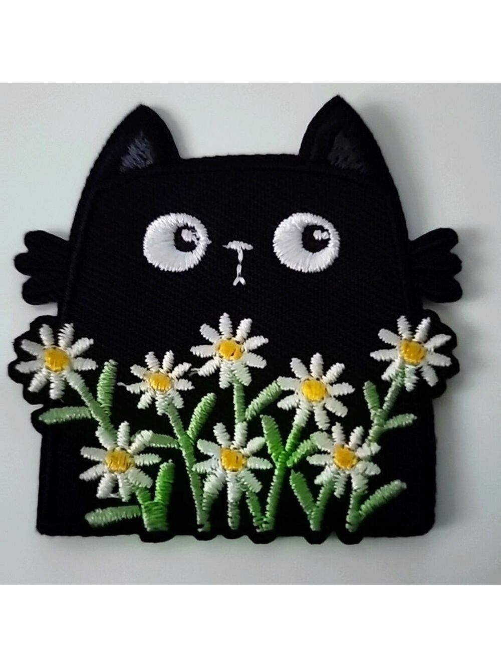 BOHO FLOWER Cat Whimsy IRON ON Patch Black Cat